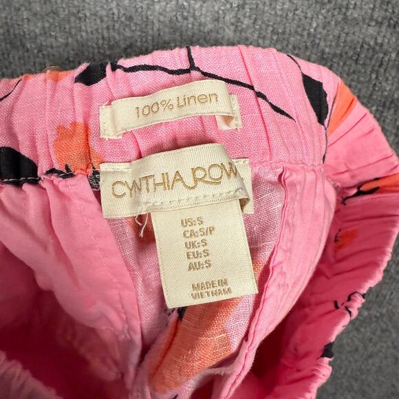 Cynthia Rowley Size Small Linen Shorts Pink Floral Drawstring With Beads Pockets - Picture 6 of 9